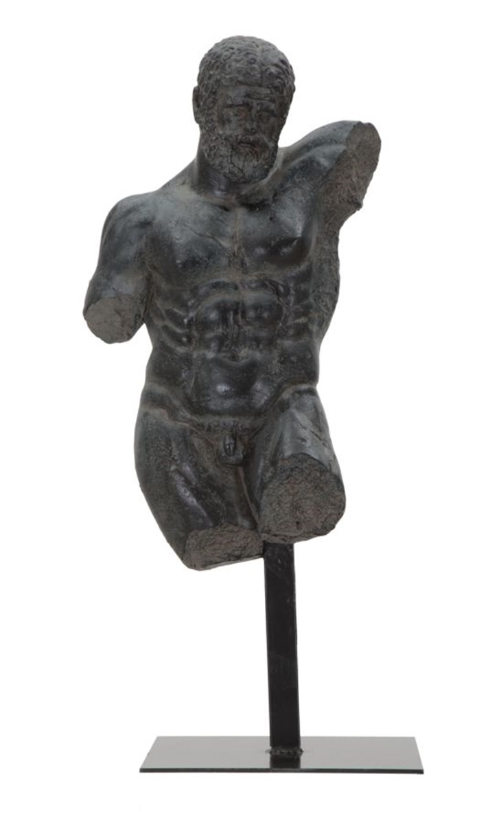 Dekofigur klassische Männerbüste Skulptur Torso ohne Arme und Beine Statue schwarz H 57,5 cm
