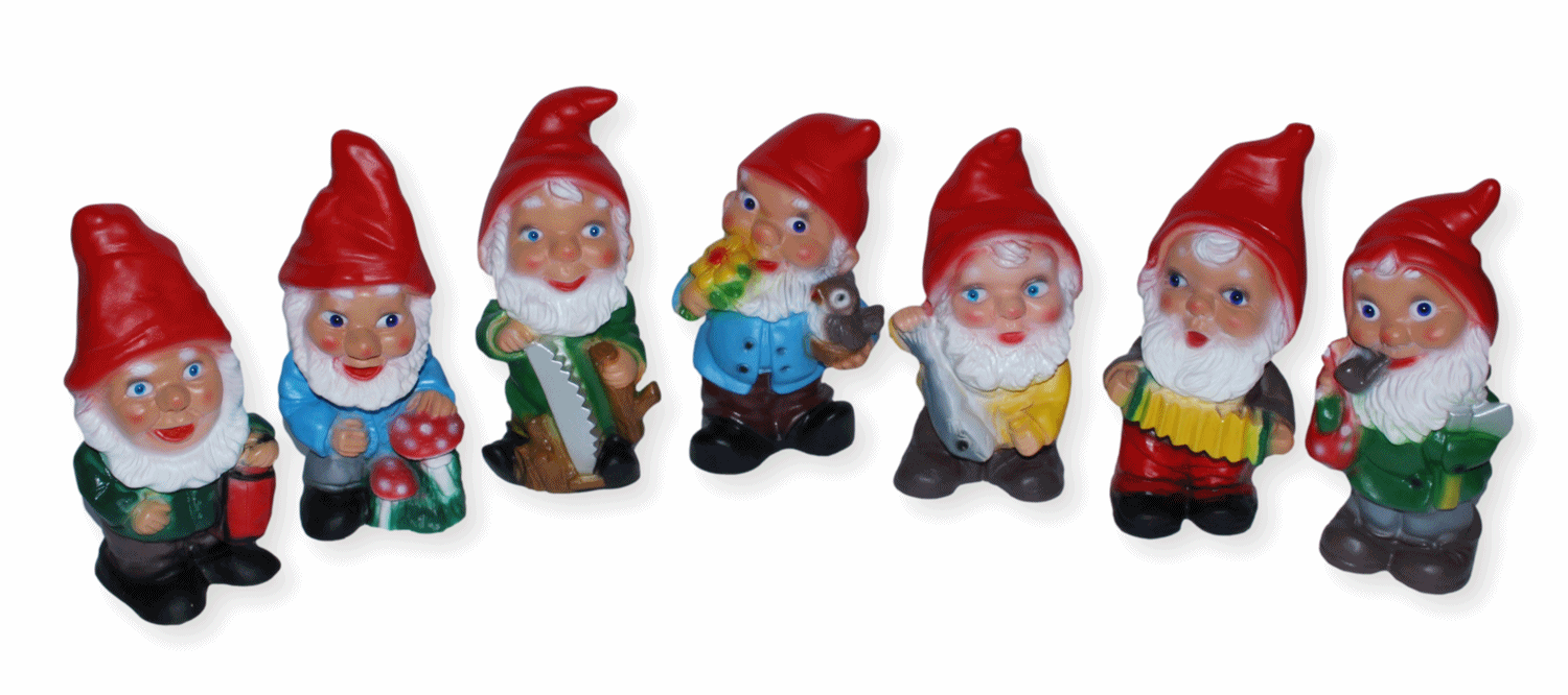 Deko Figur 7 Zwerge H 19-20 cm Gartenfiguren sieben Zwerge stehend Gartenzwerge als Satz sortiert