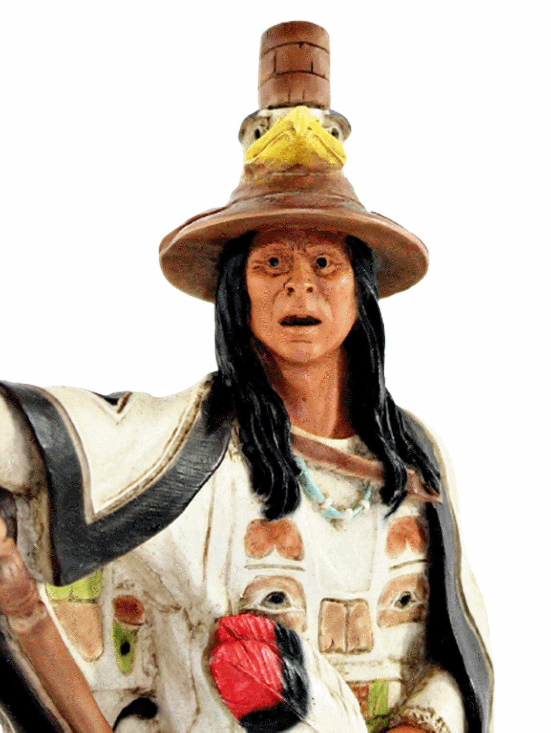 Indianerfigur Häuptling  Seattle von Duvamish Stamm H 23 cm mit Totem-Stab Castagna Limited Edition