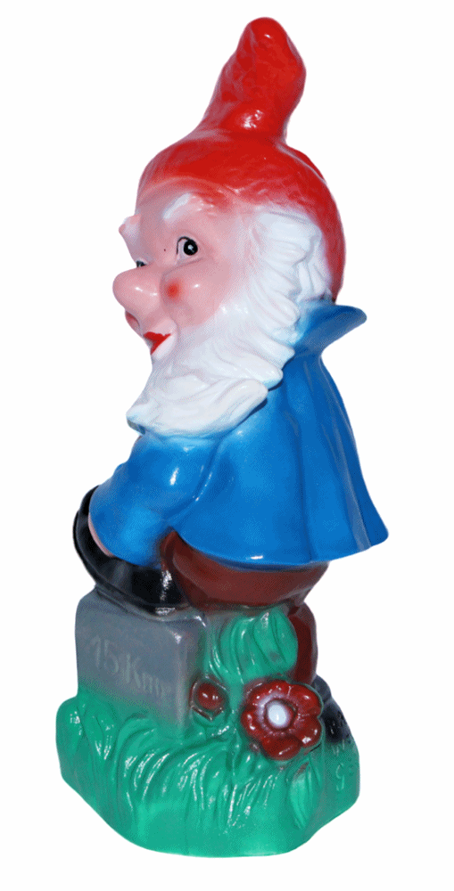 Gartenzwerg stehend auf Kilometer-Stein Figur Zwerg H 27 cm Gartenfigur aus Kunststoff
