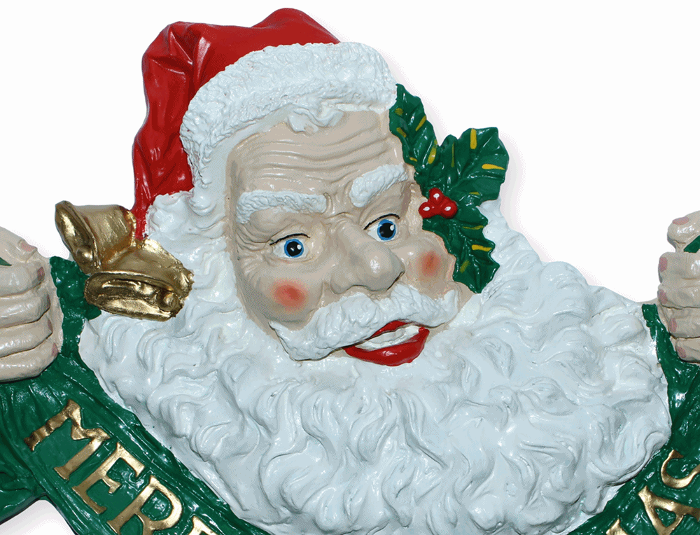 Figur Weihnachtsmann Bild Merry Christmas H 45 cm Dekofigur zum Anhängen aus Kunstharz