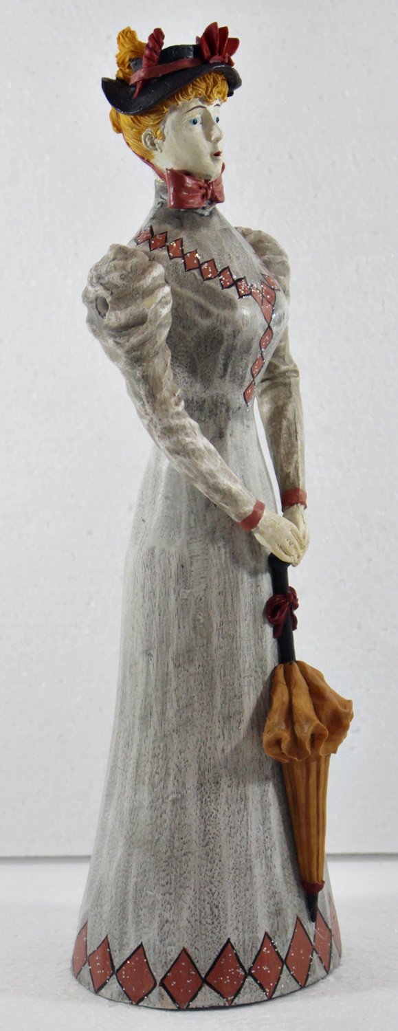 Modefigur Beauty Figur Deko Modepuppe Nostalgiefigur Dame weißes Kleid mit Schirm aus Resin H 30 cm