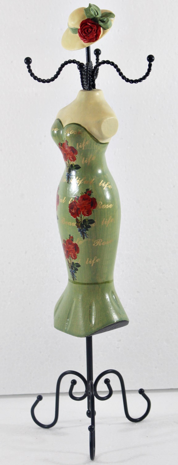 Schmuckbüste Beauty Figur Deko Modefigur Nostalgiefigur grüner Torso mit roten Blumen H 35 cm