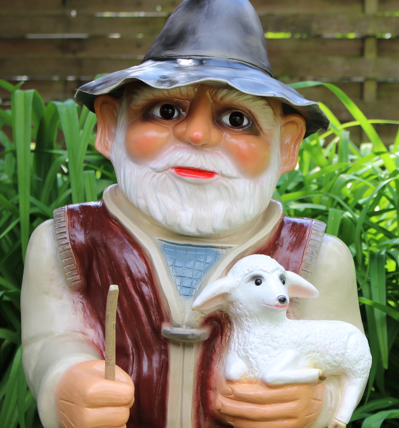 Deko Garten Figur Dekofigur Gartenfigur Tierfigur Hirte Schäfer mit Lämmlein aus Kunststoff H 86 cm