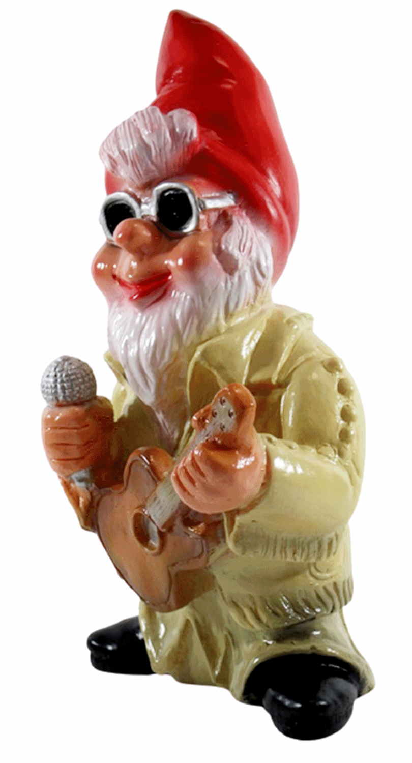 Deko Figur Zwerg H 30 cm lustiger Gartenzwerg Musiker mit Gitarre stehend Gartenfigur aus Kunststoff