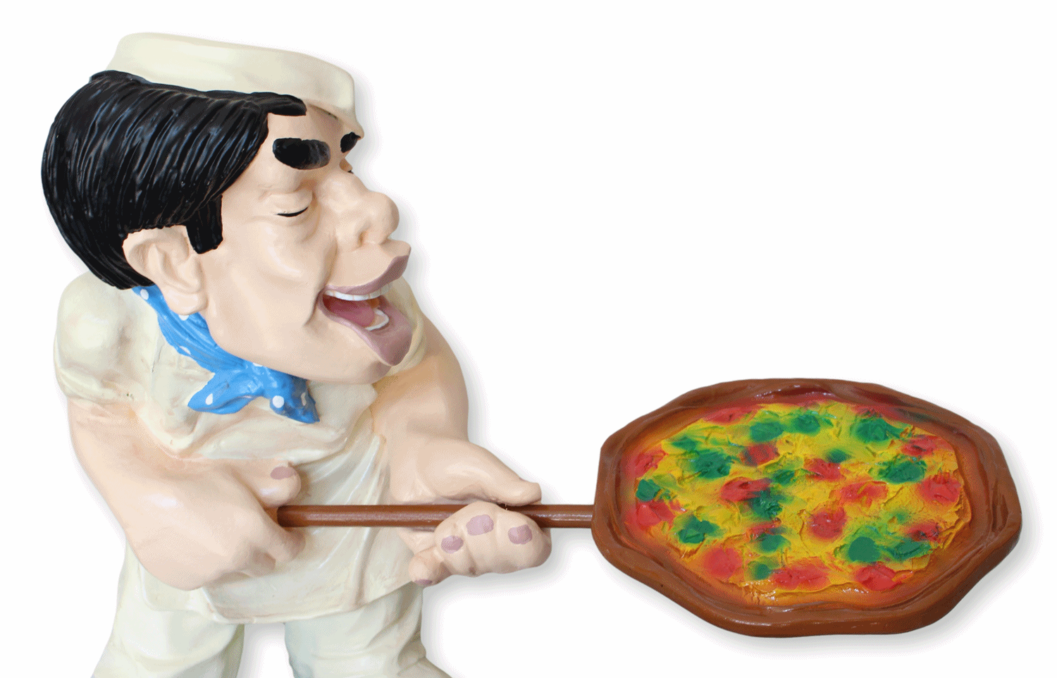 Deko Figur Koch mit Pizza auf Pizzaschieber Schaufel Kochfigur auf Sockel H 43 cm  Pizzabäcker