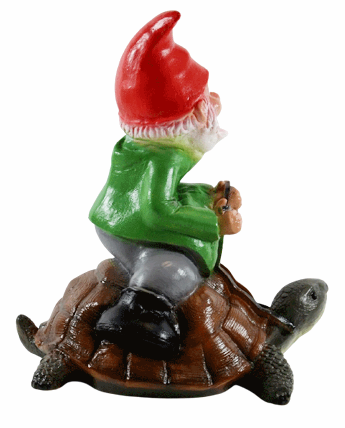 Deko Figur lustiger Zwerg H 29 cm Spaß Gartenzwerg auf Schildkröte Gartenfigur aus Kunststoff