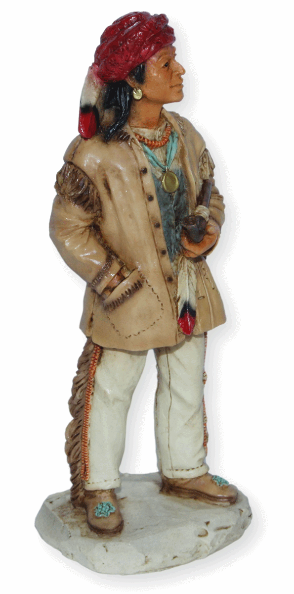 Indianerfigur Indianer Erfinder Cherokee-Schrift Sequoyah Skulptur H 16 cm  mit Hammer Castagna
