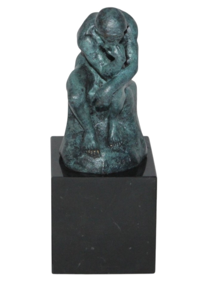 Bronzefigur Bronzeskulptur Bronze Der Denker auf Steinsockel H 20 cm Skulptur