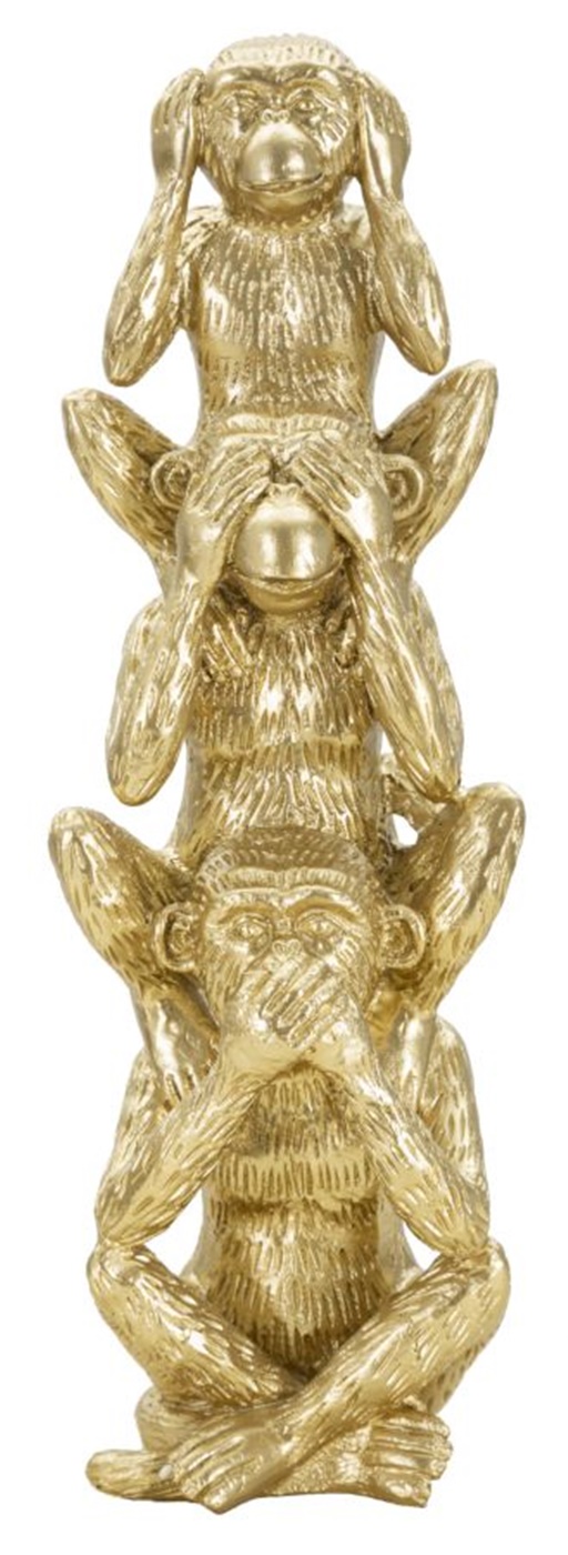 Dekofigur Drei Affen aufeinandersitzend Tierfigur in goldener Optik Fell fein strukturiert H 30 cm