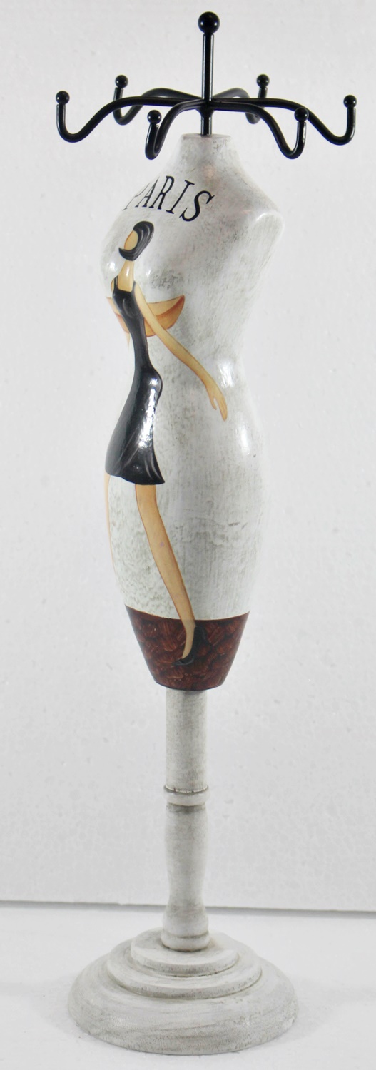 Schmuckbüste Beauty Figur Deko Modefigur Nostalgiefigur Weißes Torso mit Paris Schriftdruck H 28 cm