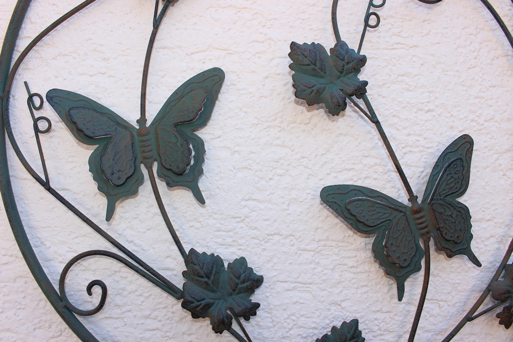 Wanddekoration Metall Schmetterlinge Durchmesser 64 cm Outdoor Wanddeko Metallbild Wandverzierung