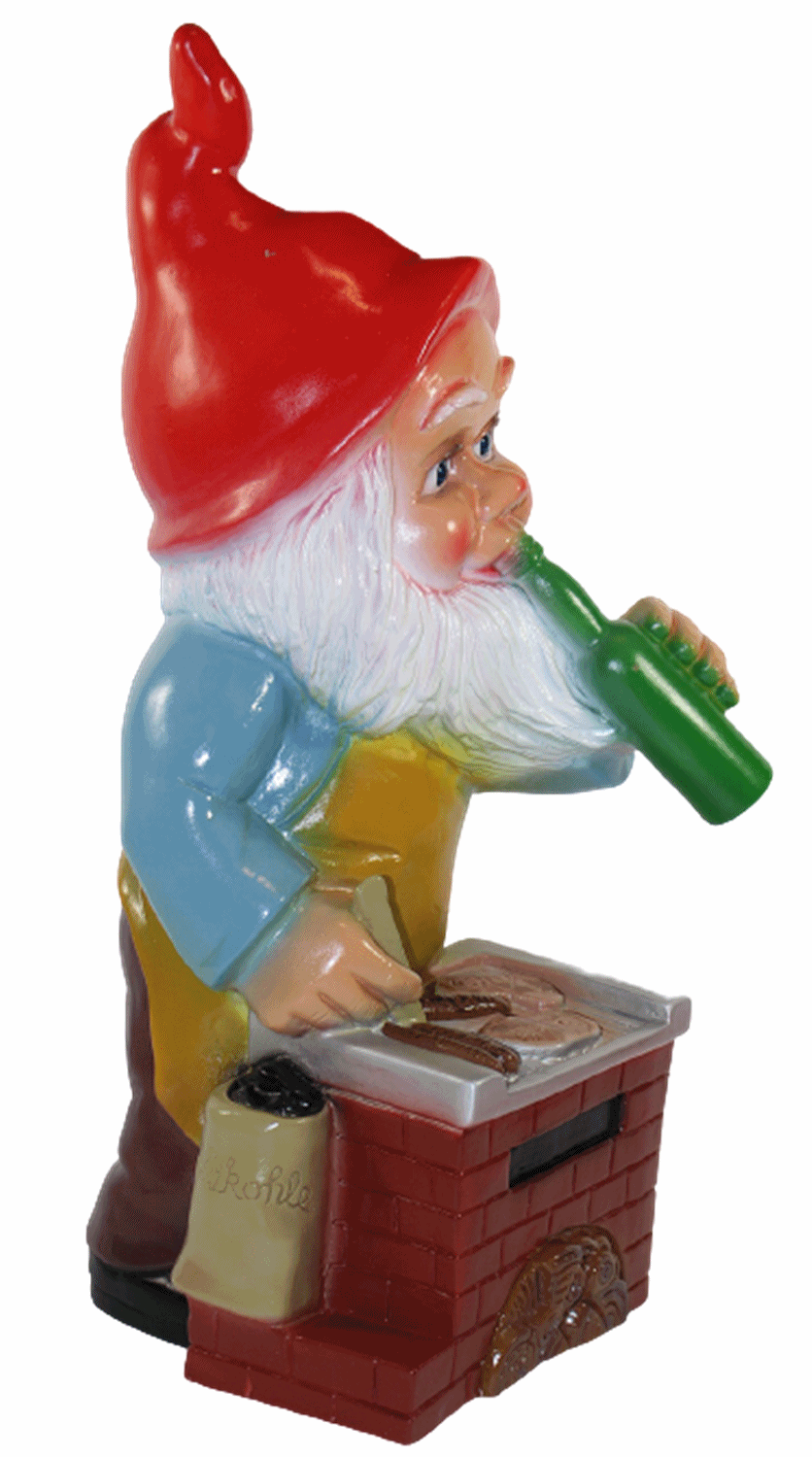 Gartenzwerg Deko Garten Figur Zwerg Grillmeister stehend mit Bierflasche aus Kunststoff H 45 cm