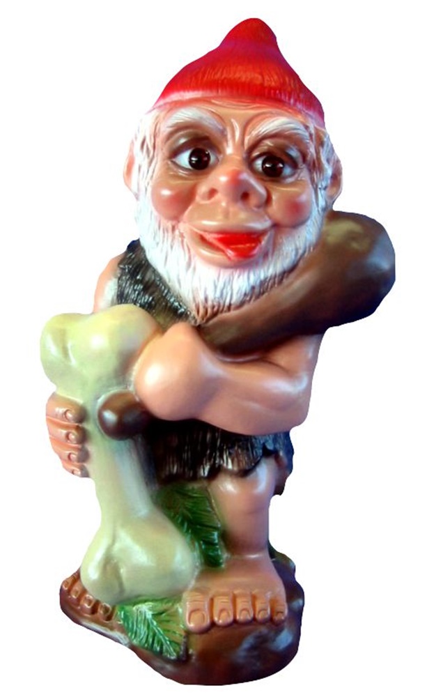 Gartenzwerg Urzwerg stehend Figur Zwerg mit Keule und Knochen H 29 cm aus Kunststoff