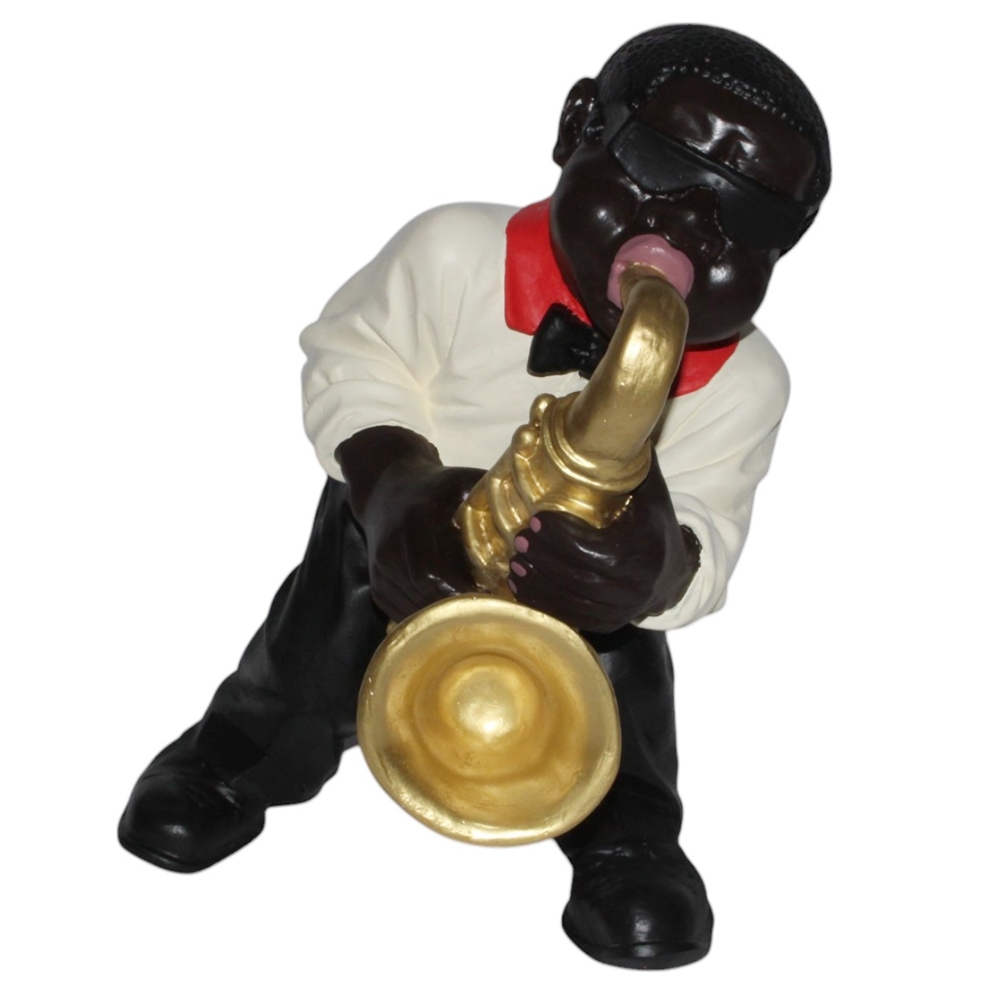 Deko Figur Jazz Musiker Figur Saxophonist H 40 cm Dekofigur Band Musiker mit Saxophon aus Kunstharz