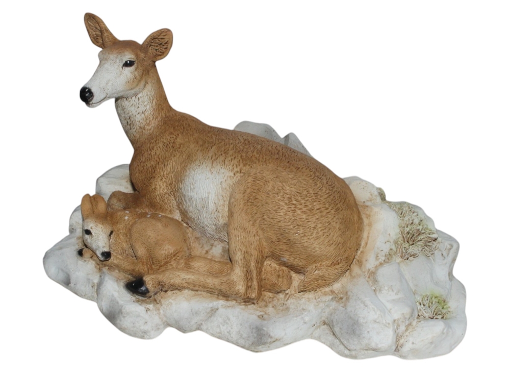 Dekofigur Tierfigur Wildrot Reh mit Bambi Rehkitz liegend Kollektion Castagna aus Resin H 15 cm