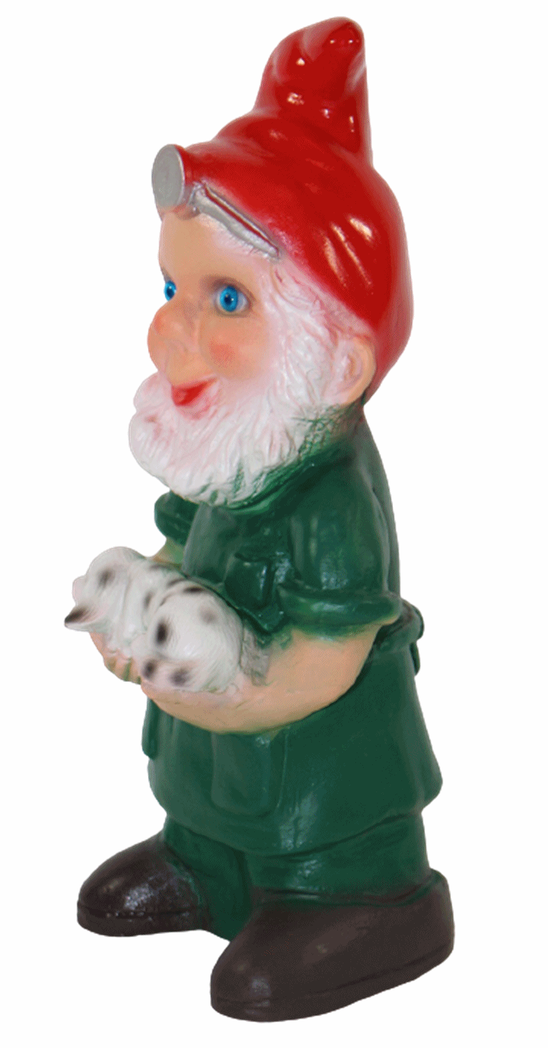 Gartenzwerg Deko Garten Figur Zwerg Tierarzt stehend mit Hund in Händen aus Kunststoff H 23 cm
