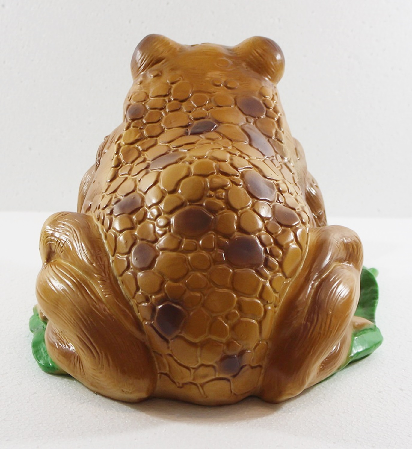 Deko Garten Figur Gartenfigur Tierfigur Teichfigur Kröte Frosch groß auf Blatt Kunststoff H 17 cm