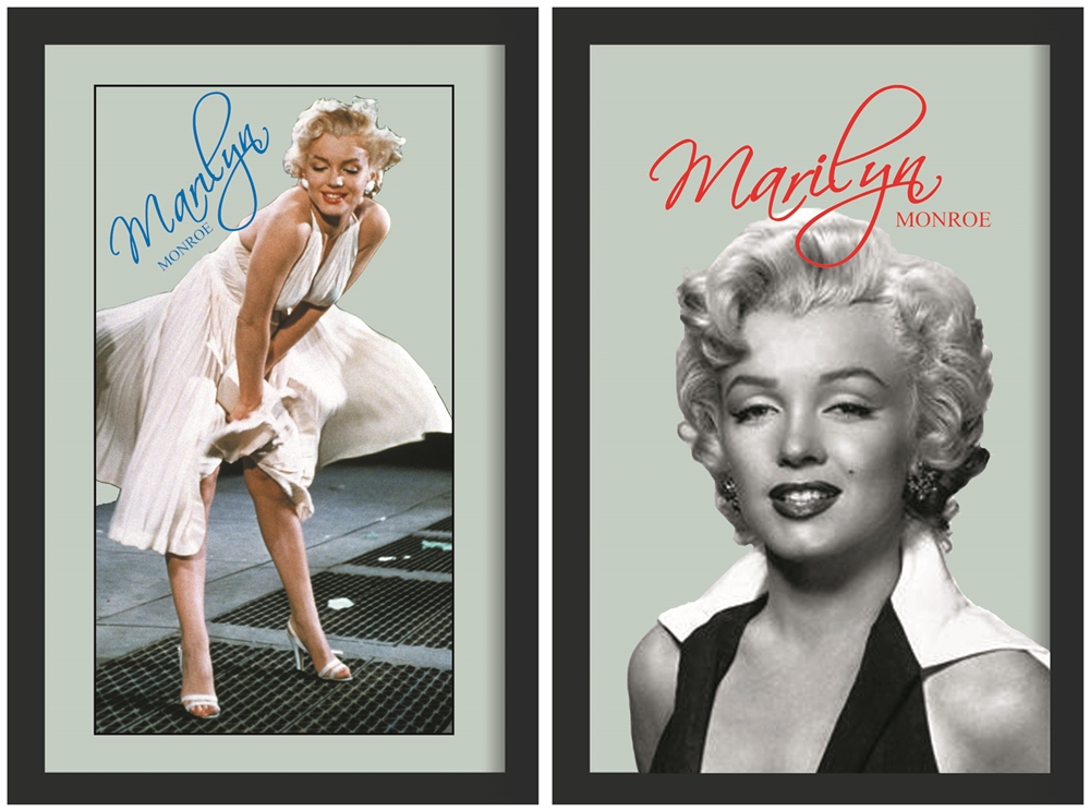 Set: 2 Spiegelbilder Marilyn Monroe 30x20 cm Wandbilder Hinterglasdruck mit schwarzem Rahmen