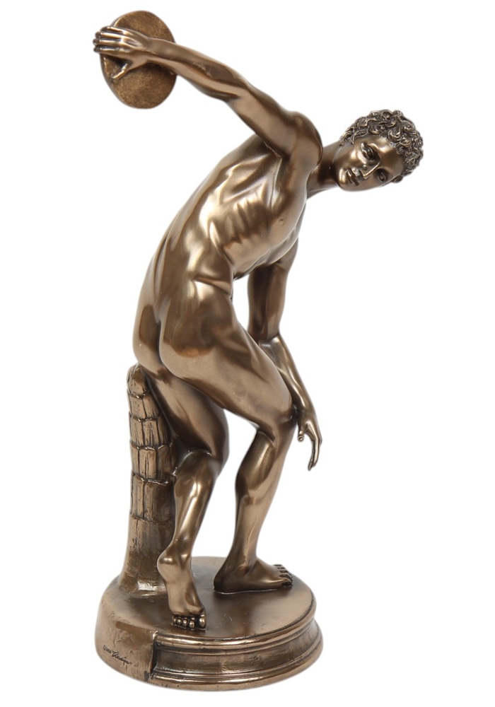 Skulptur Diskuswerfer Statue H 28 cm Dekofigur Athlet griechischer Mythologie in Bronze-Optik