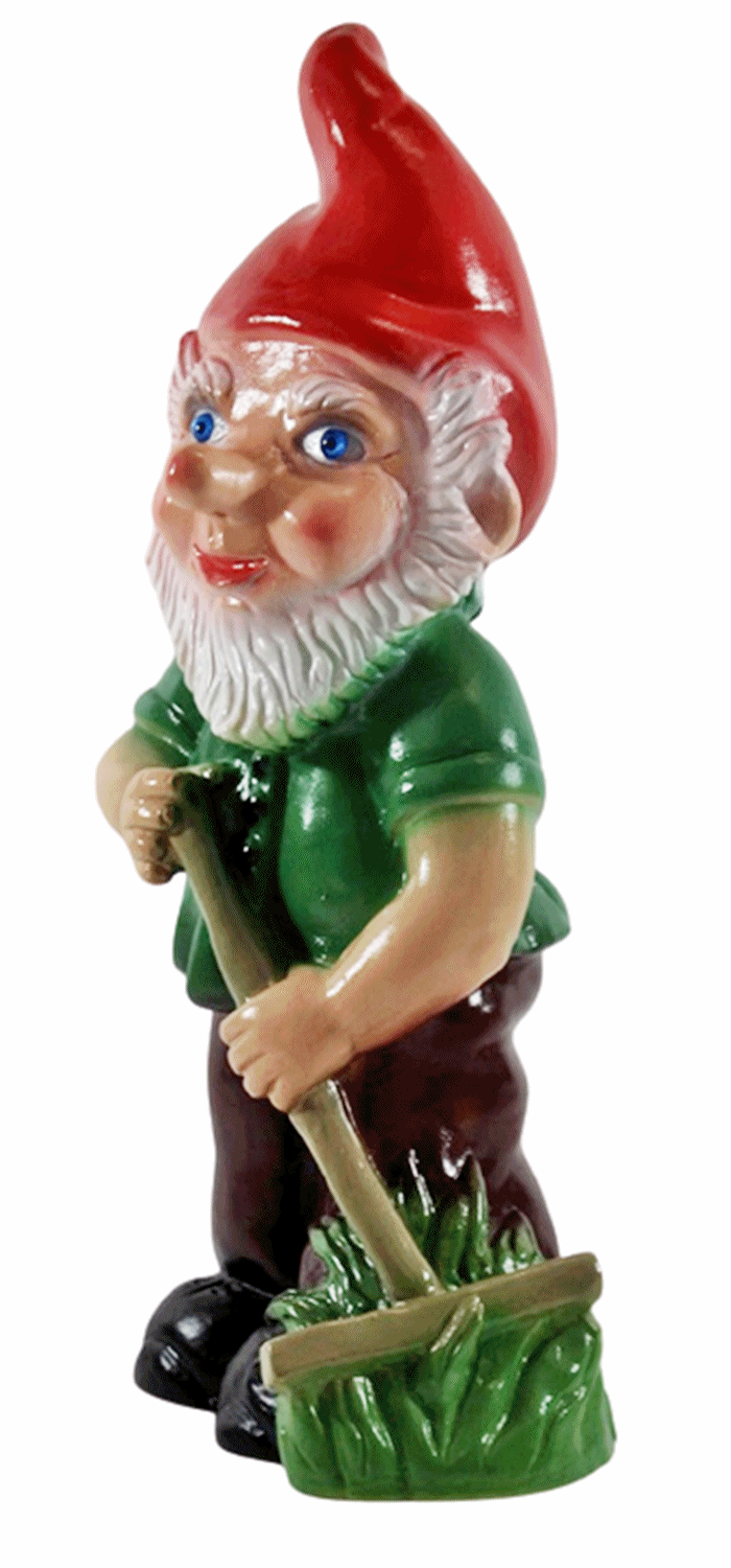 Deko Figur Zwerg H 29 cm Gartenzwerg mit Rechen stehend Gartenfigur aus Kunststoff