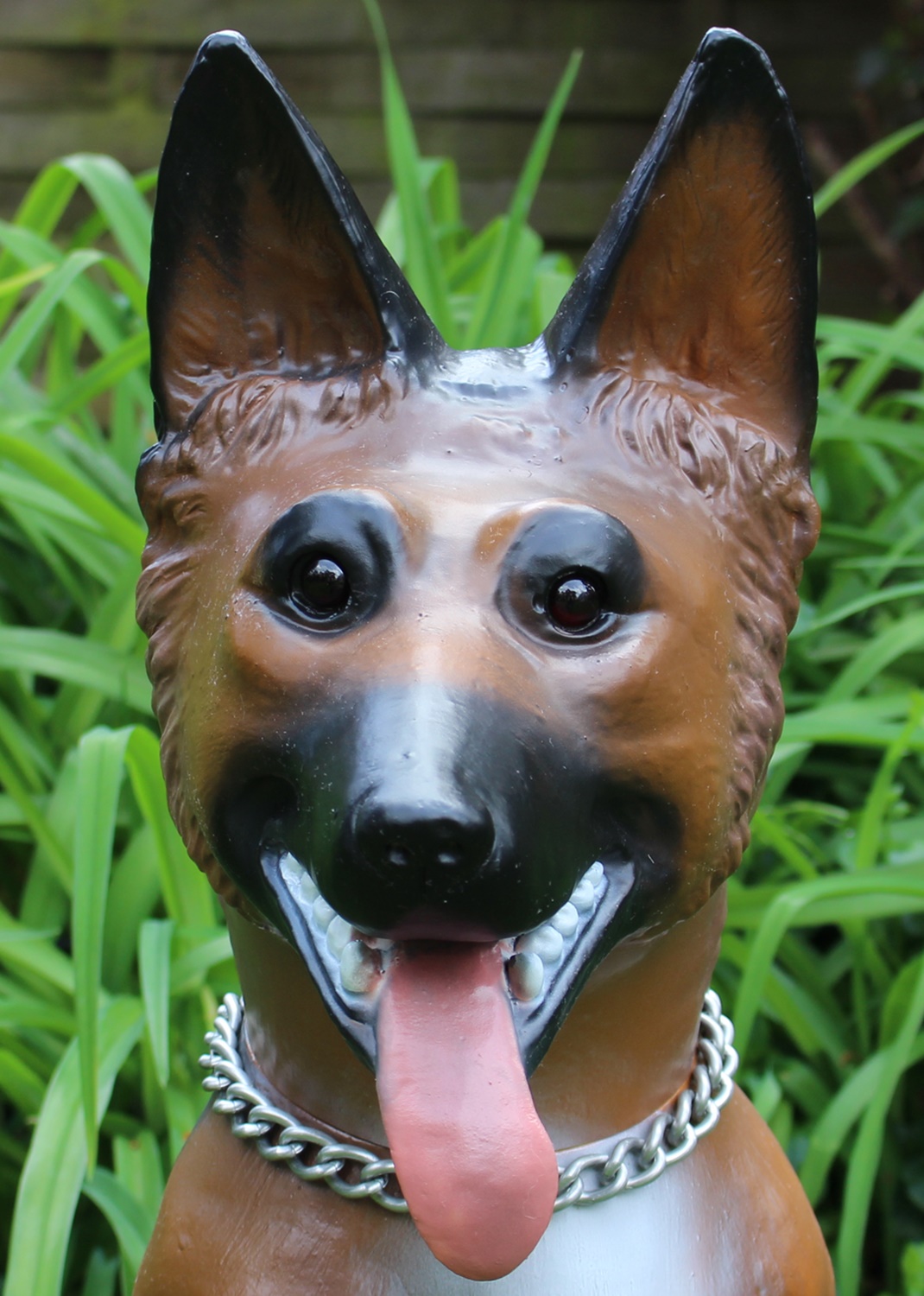 Deko Garten Figur Dekofigur Gartenfigur Tierfigur großer Schäferhund mit Kette aus Kunststoff H 69cm
