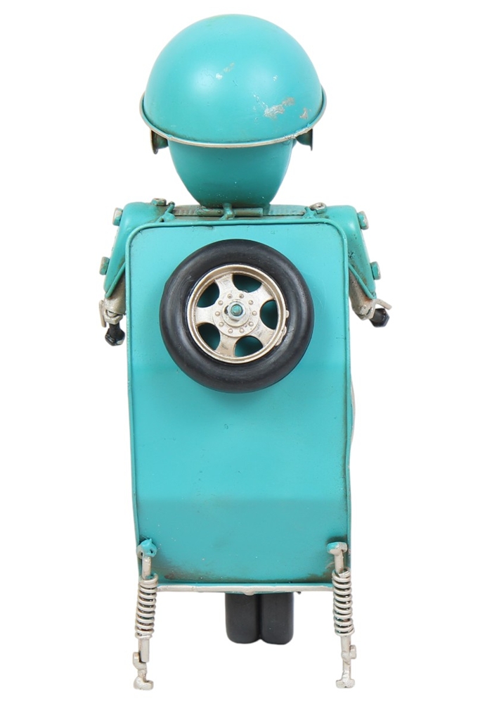 Retro Roboter H 28,5 cm Blechmodell Dekofigur in Türkis Vintage Metallkunst im 50er-Jahre Stil