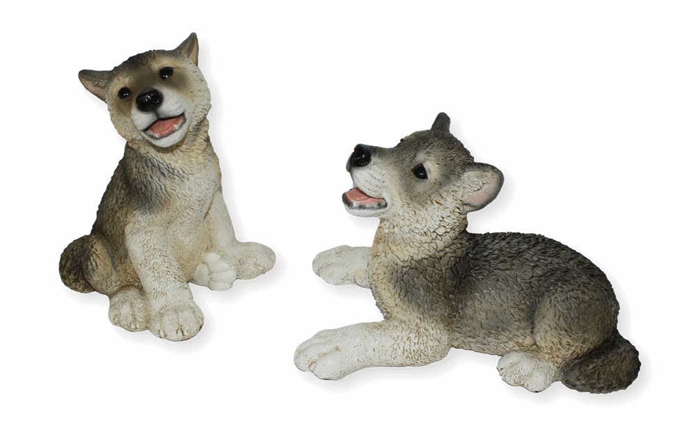 Deko Figur Wolf Welpen sitzend und liegend Kollektion Castagna aus Resin H 17-22 cm Tierfigur