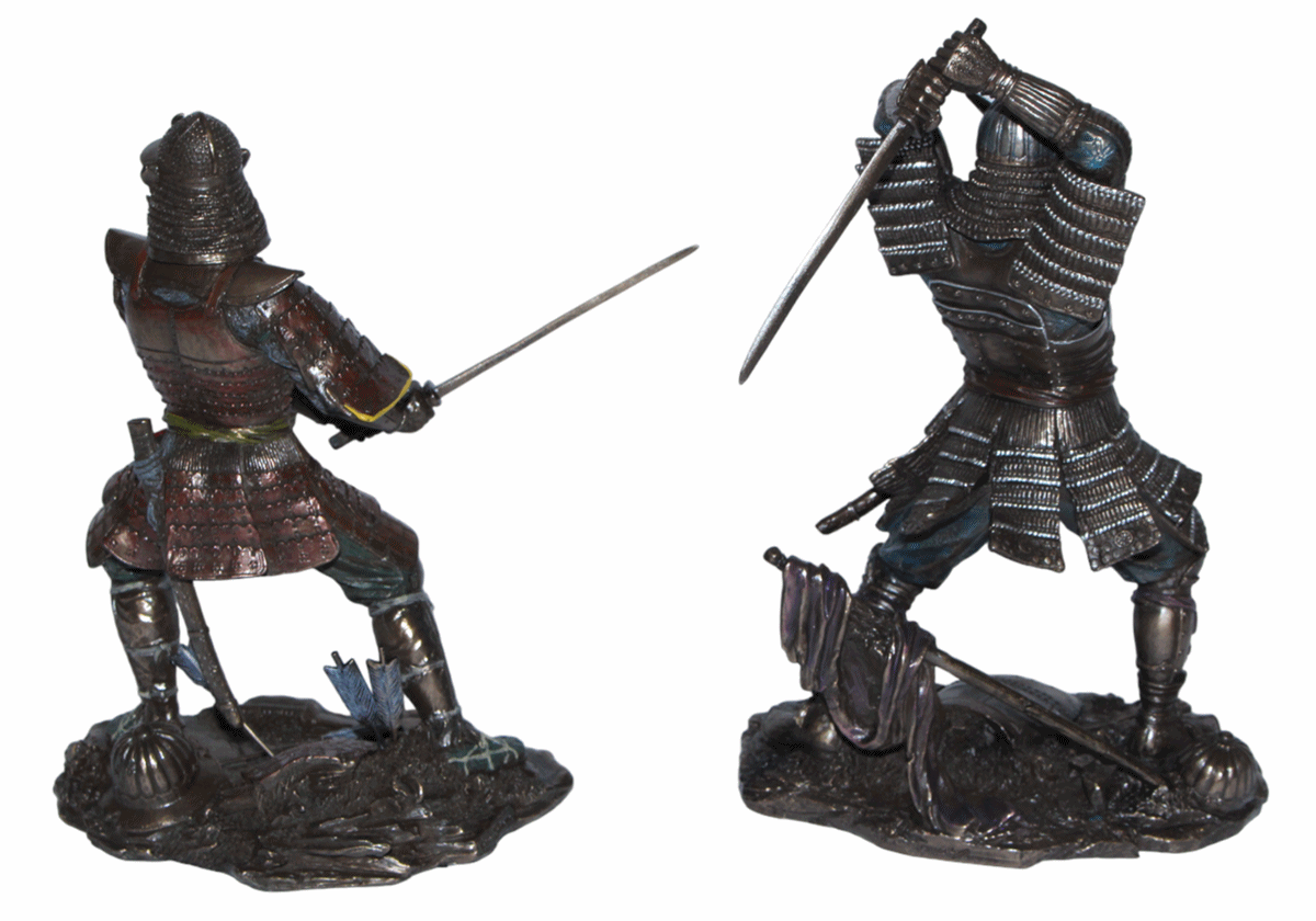 Set: Deko Figuren Samurai Art H 21-23 cm japanische Krieger in Rüstung mit Schwert
