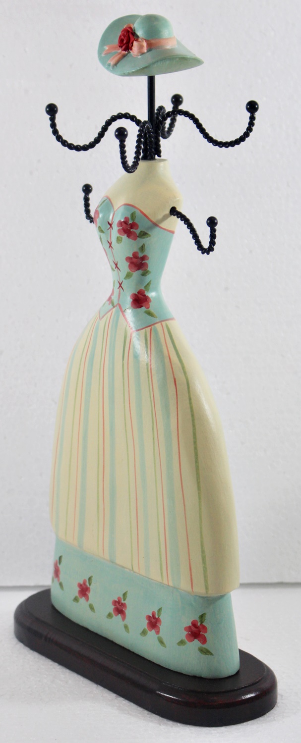 Schmuckbüste Beauty Figur Deko Modefigur Nostalgiefigur Weiß Blau Torso mit Blümchen H 30 cm