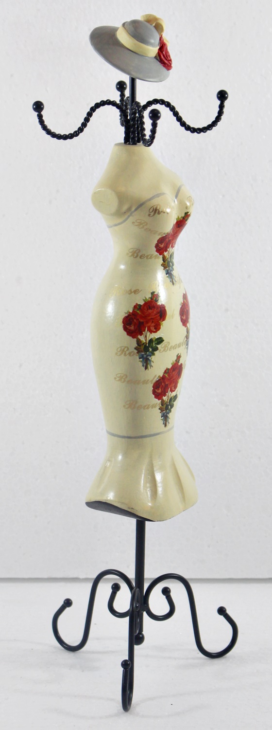 Schmuckbüste Beauty Figur Deko Modefigur Nostalgiefigur weißer Torso mit roten Blumen H 35 cm