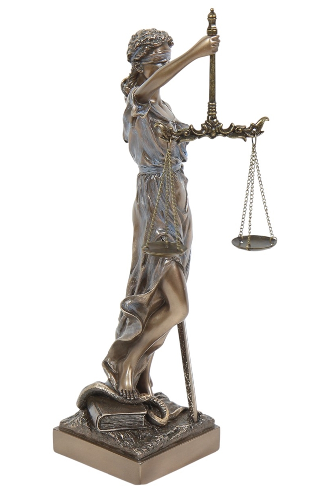 Justitia Statue Göttin der Gerechtigkeit Dekofigur Skulptur mit Waage Schwert H 31 cm Bronzeoptik