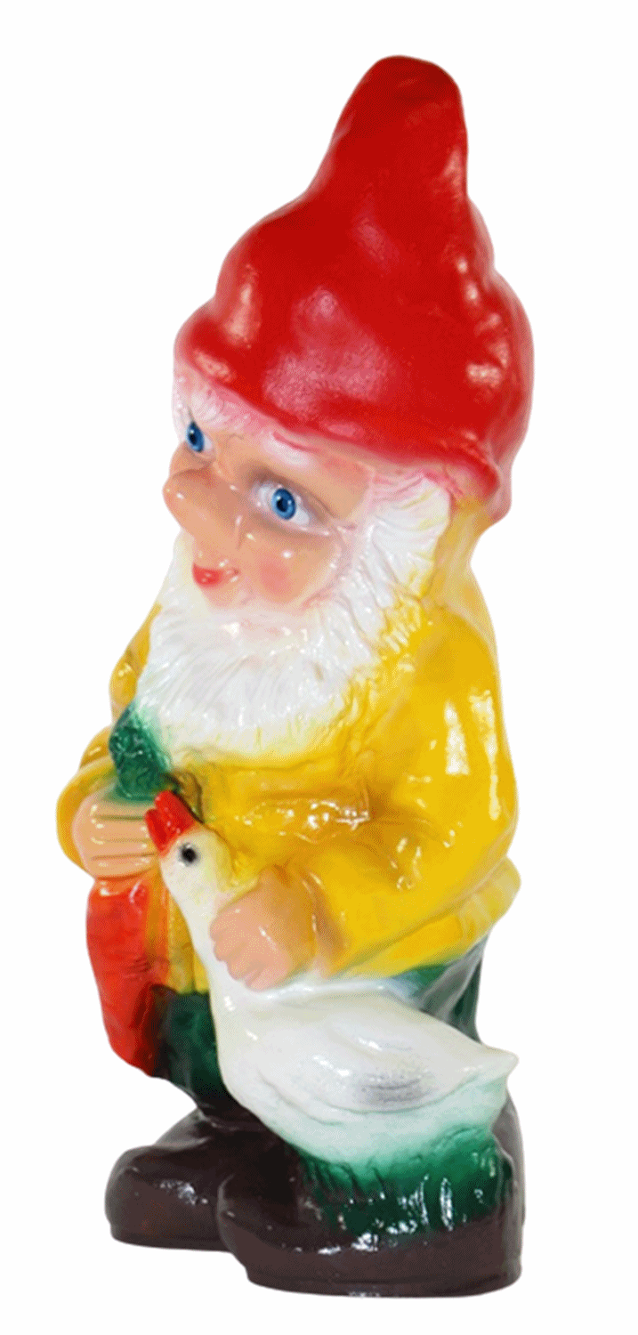 Deko Figur Zwerg H 33 cm Gartenzwerg mit Gans und Karotte stehend Gartenfigur aus Kunststoff