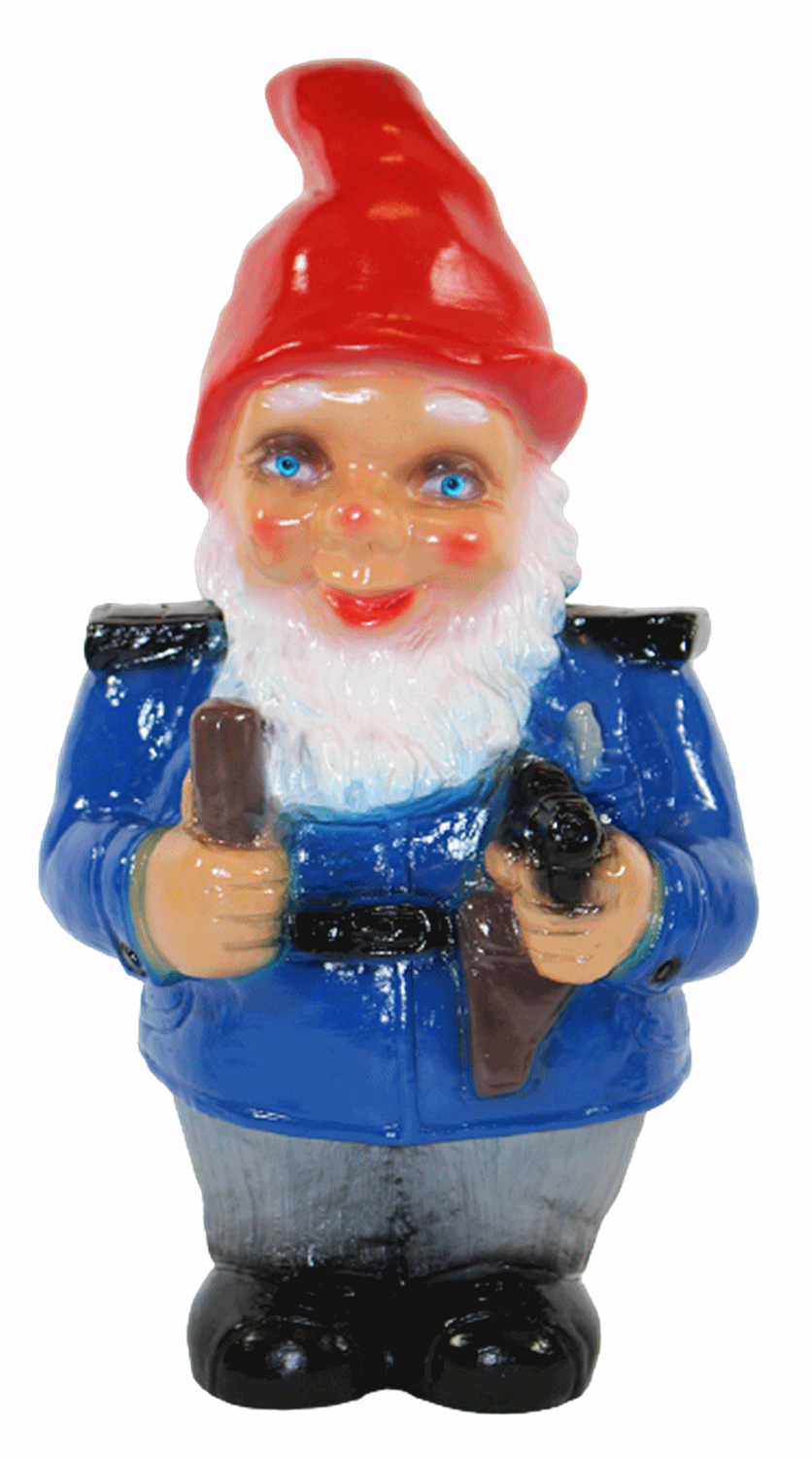 Gartenzwerg Deko Garten Figur Zwerg Polizist stehend mit Pistole und Knüppel aus Kunststoff H 32 cm