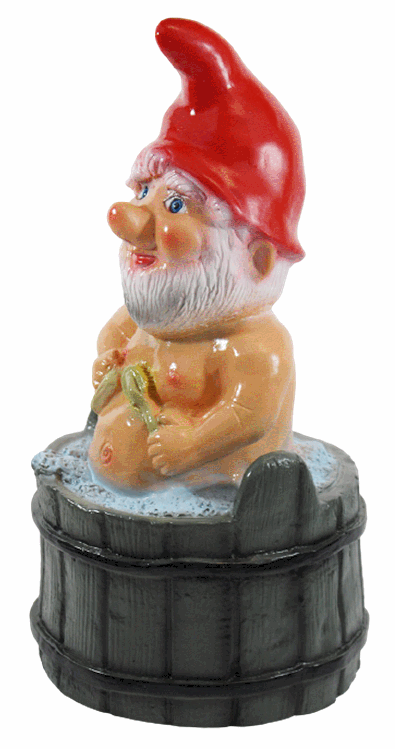 Gartenzwerg Deko Garten Figur Zwerg sitzend im Waschkübel mit Bürste aus Kunststoff H 35 cm