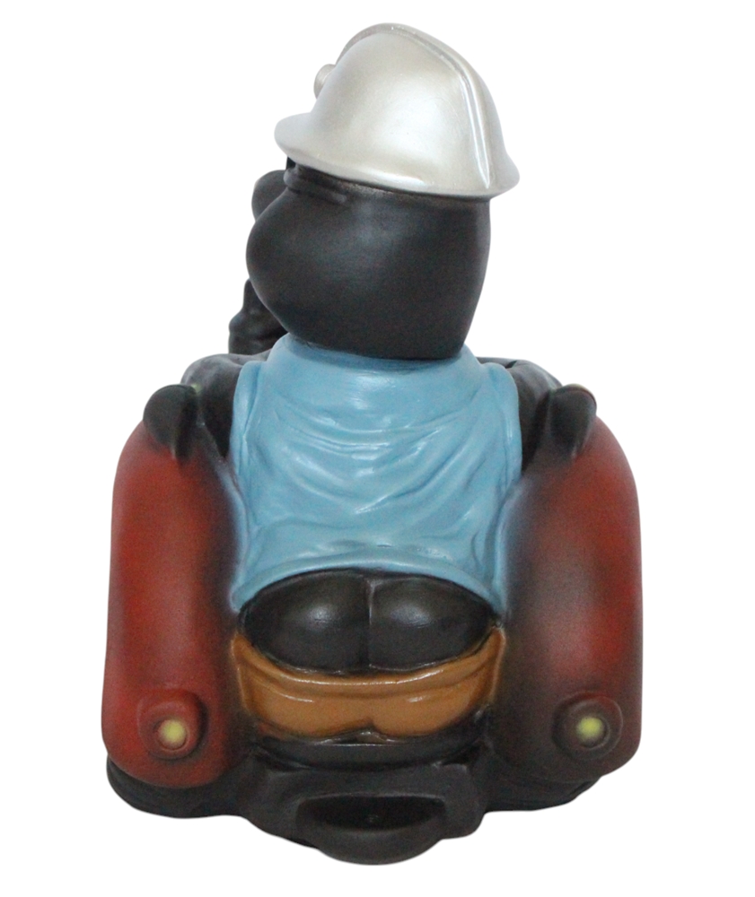 Maulwurf auf Traktor Wackelkopf Figur Höhe 28 cm - Lustige Bergarbeiter-Dekofigur aus Kunststoff