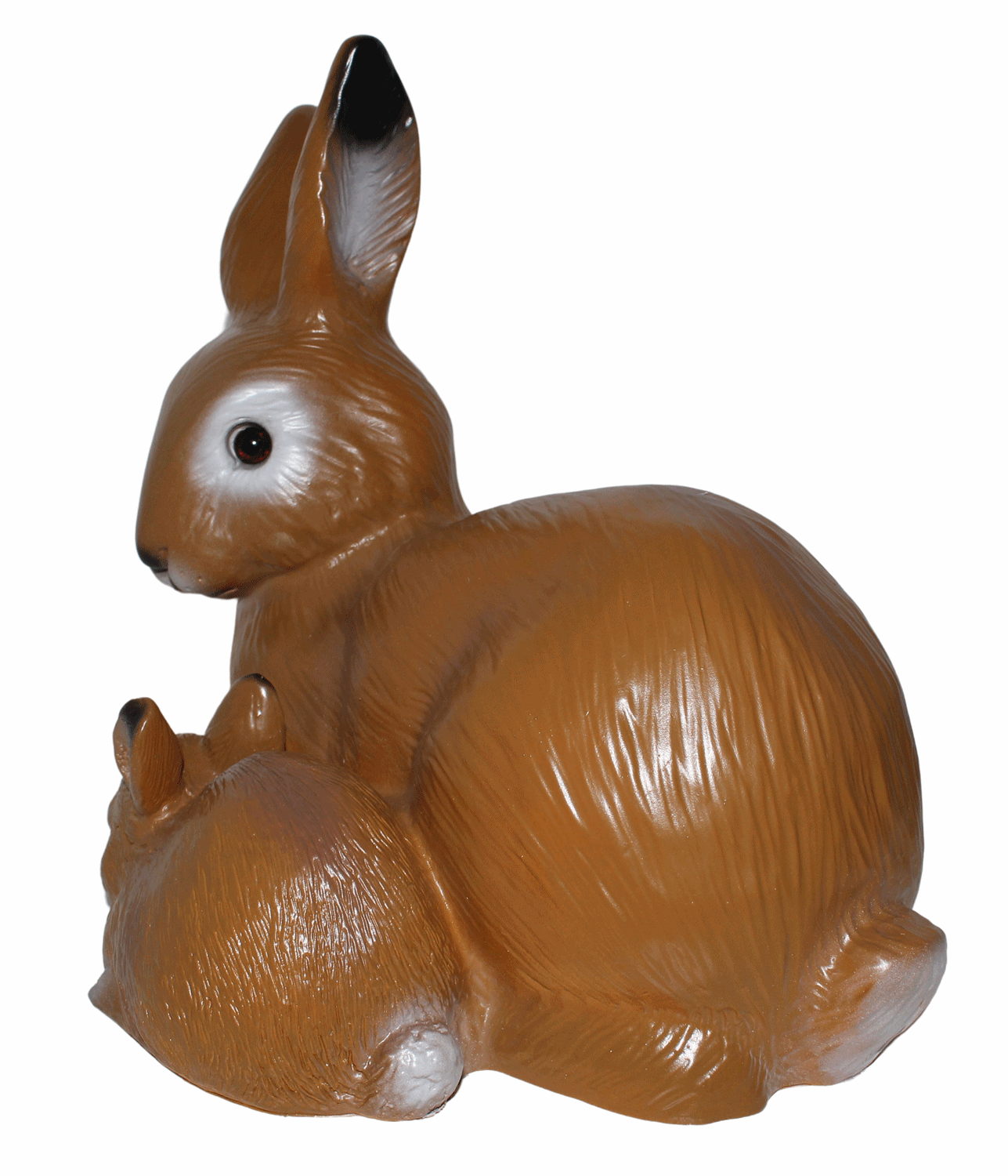 Deko Garten Figur Hase mit Kleinem liegend H 21 cm braun Gartenfigur Tierfigur aus Kunststoff
