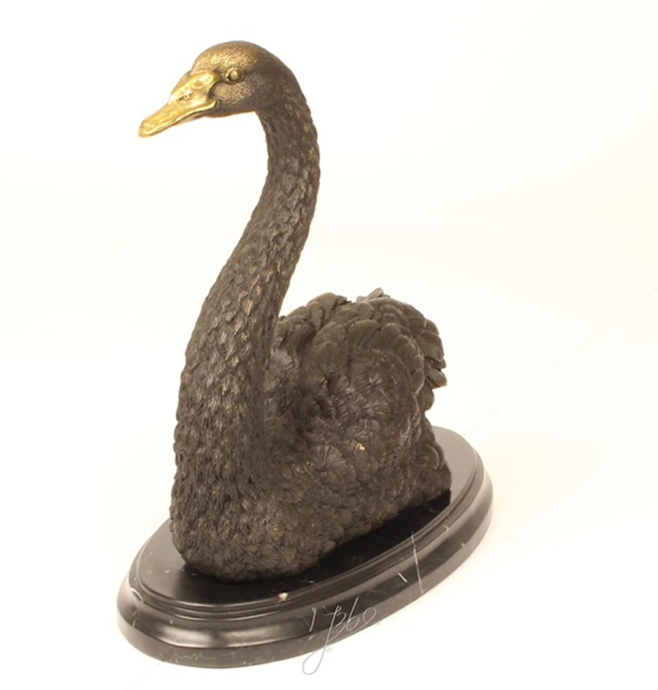 Bronzefigur Bronzeskulptur Bronze Schwan schwimmend auf Sockel H 31 cm Bronze Figur