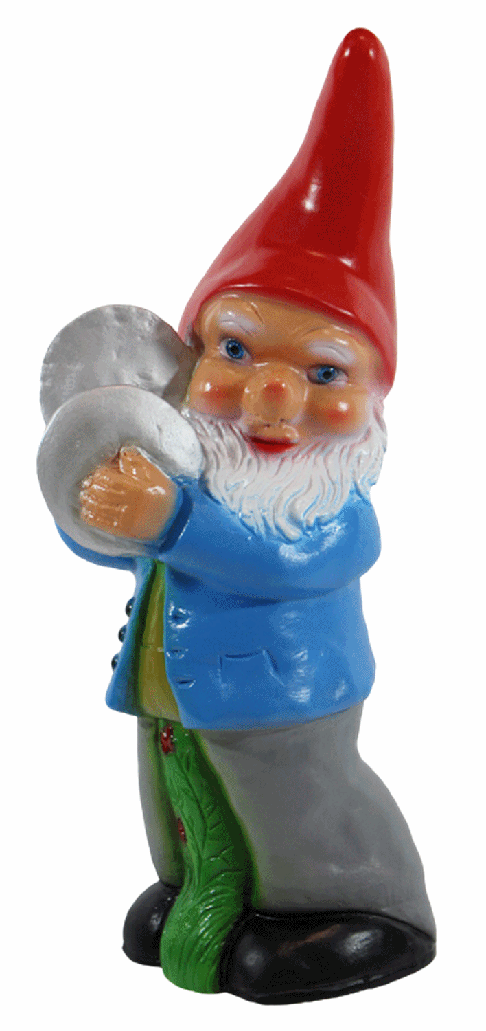 Gartenzwerg Deko Garten Figur Zwerg Musiker stehend mit Becken in den Händen aus Kunststoff H 35 cm