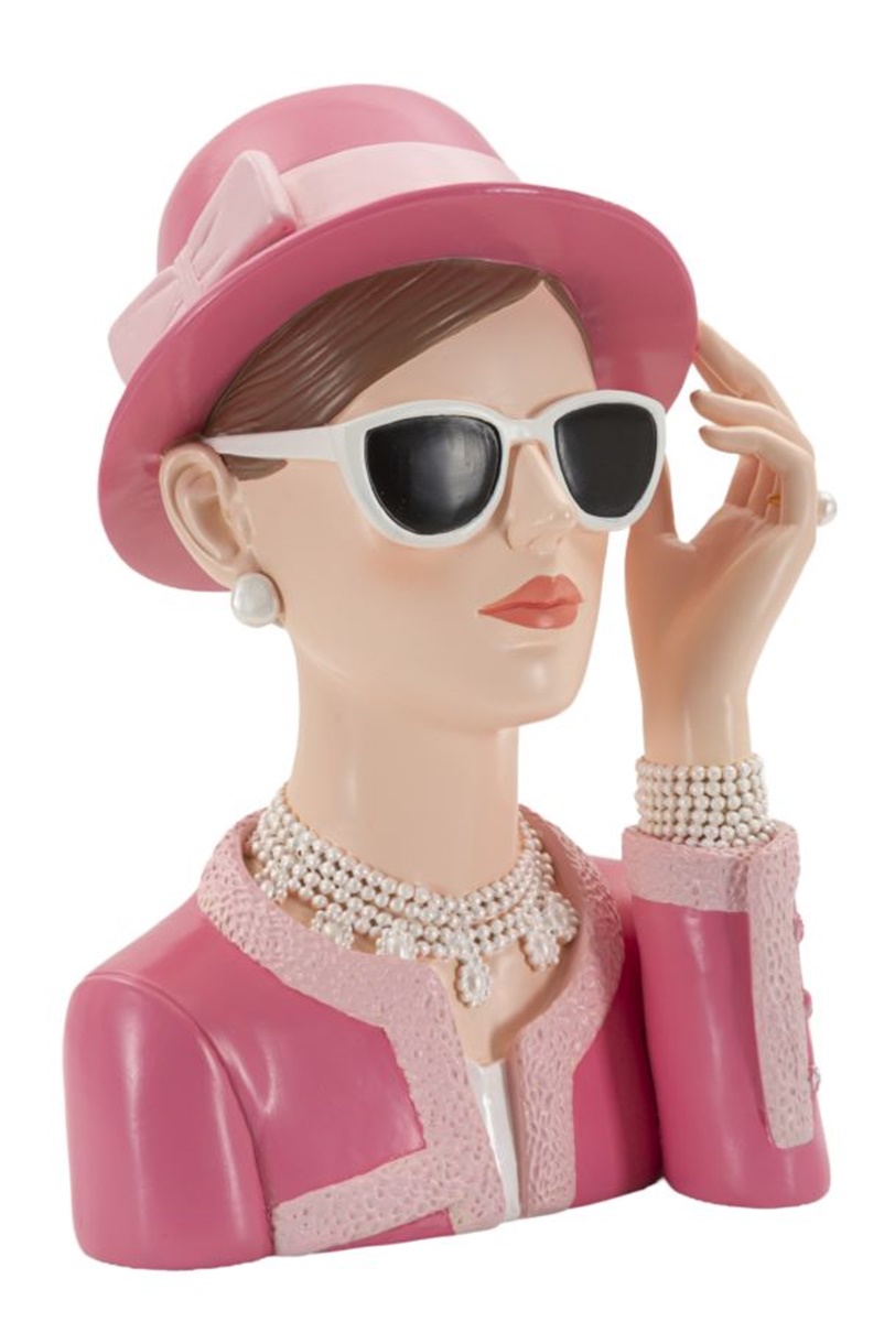 Dekofigur Büste elegante Dame Paris stillvolle charmante Skulptur Art Deco Frauenbüste Pink H 26 cm