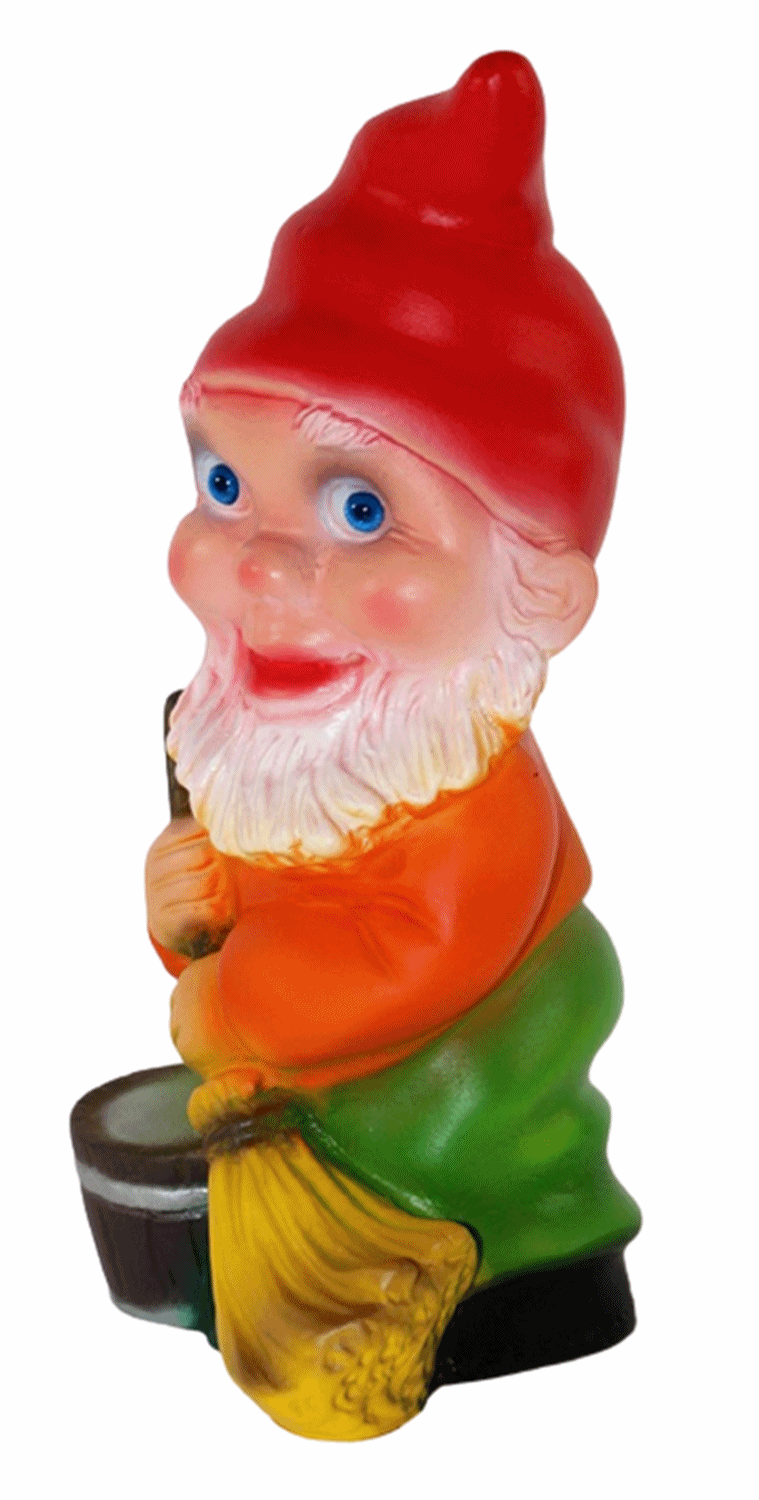 Gartenzwerg Deko Garten Figur Zwerg mit Besen und Eimer stehend aus Kunststoff Höhe 20 cm