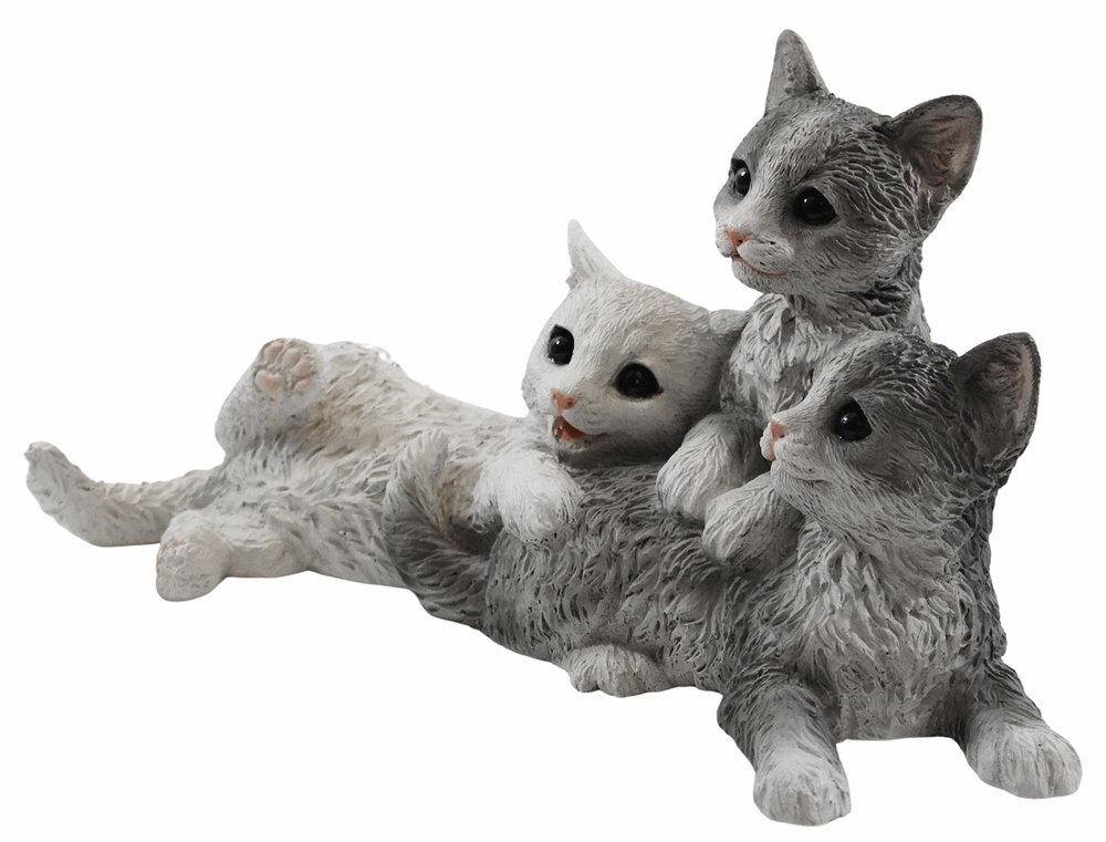 Dekofigur Katze Katzenfigur drei junge Kätzchen sitzend liegend Kollektion Castagna aus Resin H 19cm