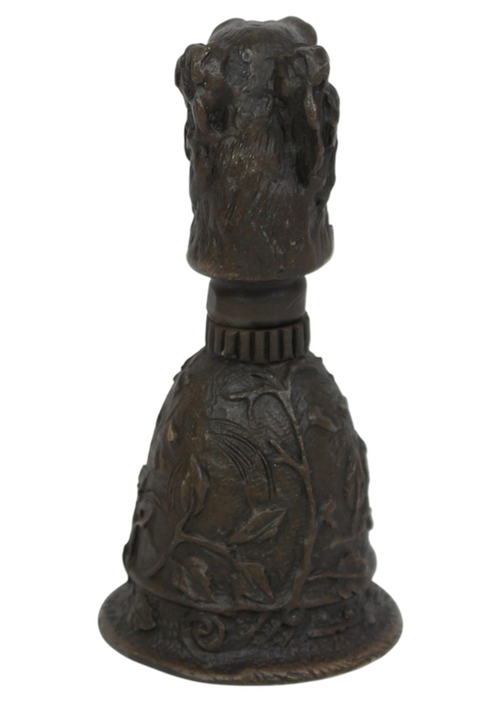 Bronzefigur Hund als Tischglocke H 9,8 cm Barsoi Windhund Bronze Handglocke mit Hundekopf Jugendstil