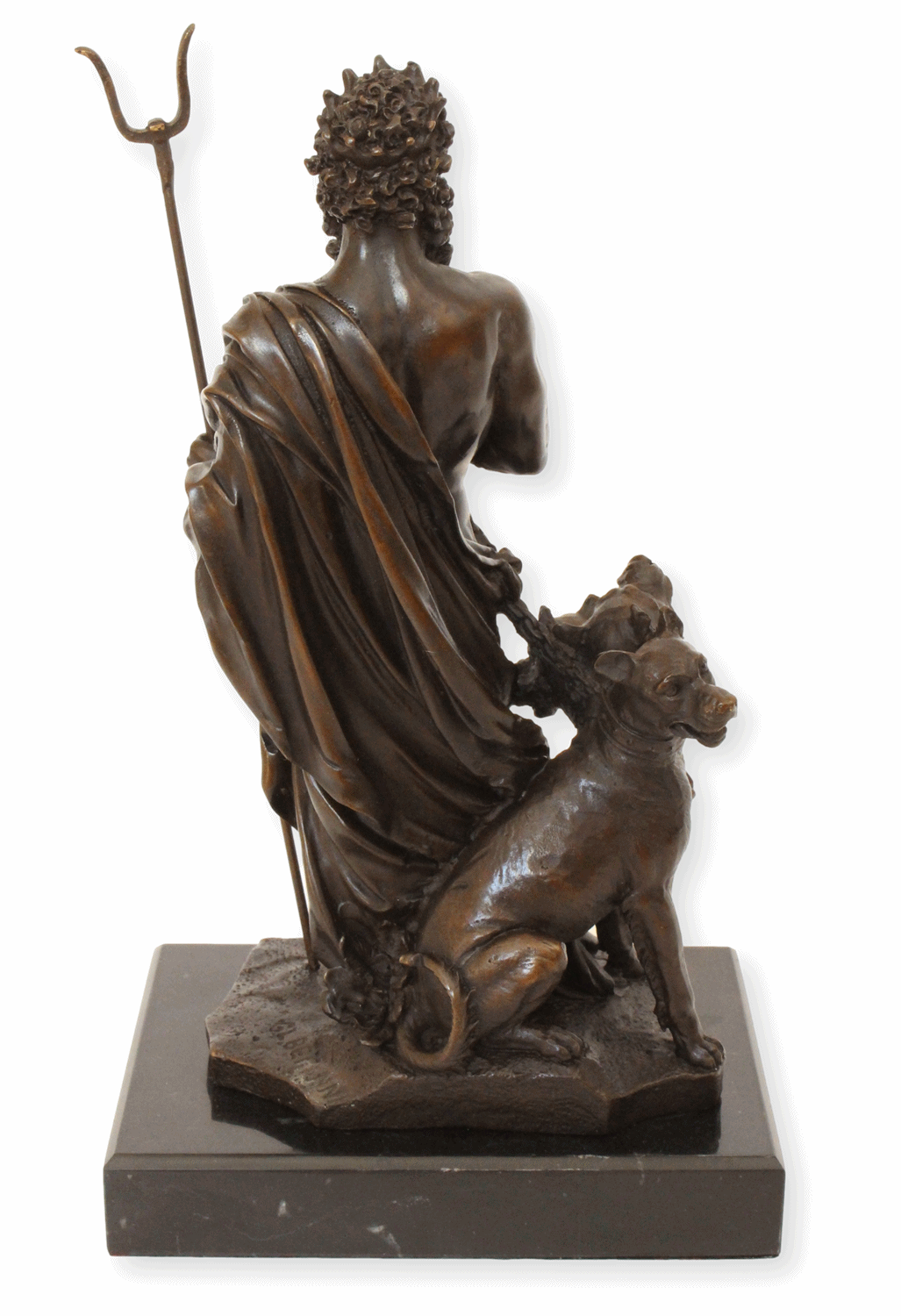 Bronzefigur Bronzeskulptur Bronze Hades mit Kerberos auf Marmorsockel H 29 cm griechische Mythologie