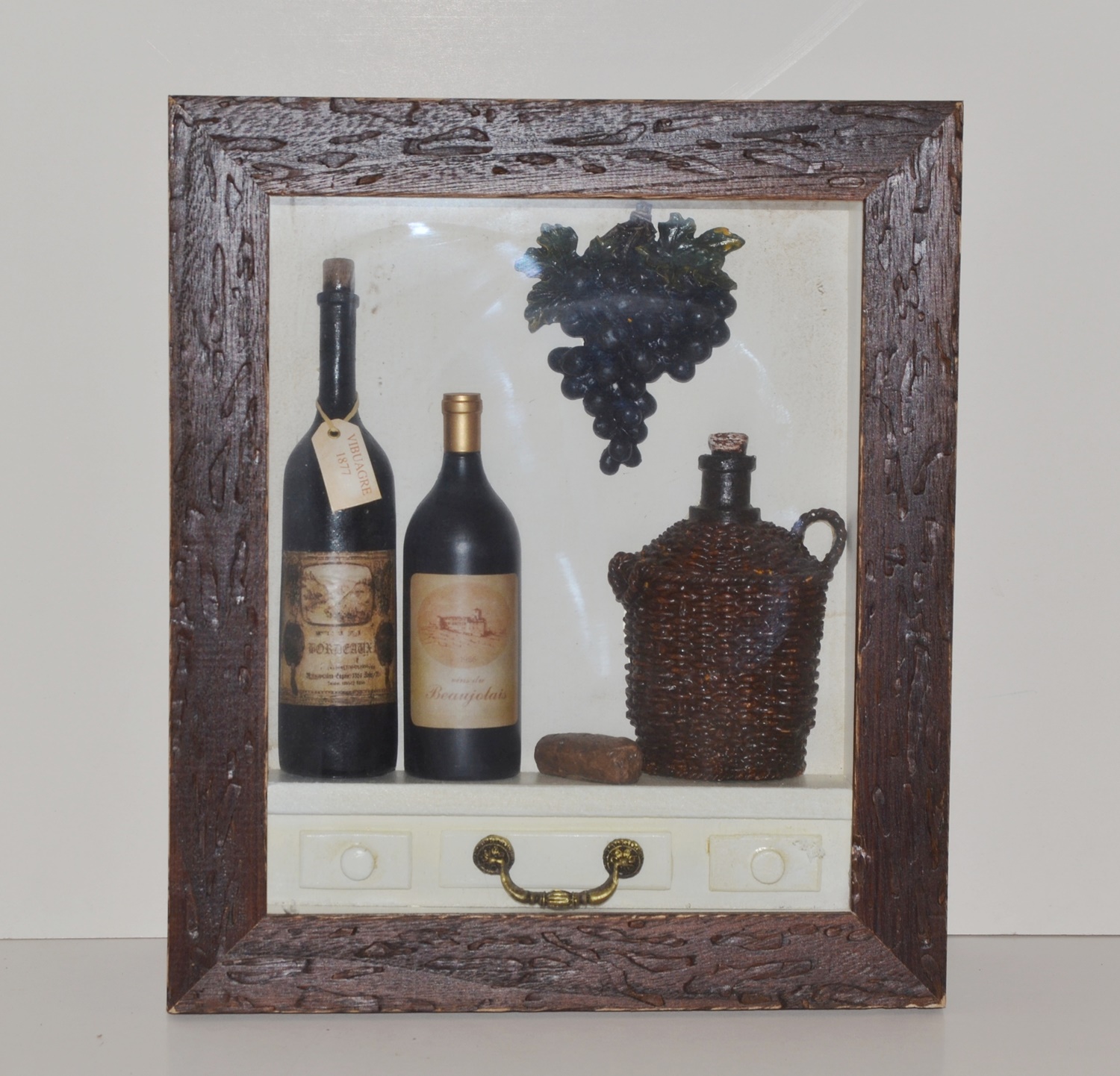 Nostalgie Bild Collagenbild Weinflaschen Traube Winzer Restaurant Holzbilderrahmen Foto H 34 cm