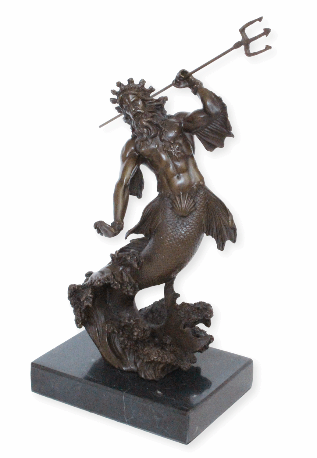 Bronzefigur Bronzeskulptur Bronze Poseidon auf Sockel H 30 cm griechische Mythologie