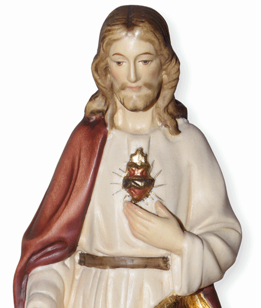 Heiligenfigur Barmherziger Jesus Herz "Sacred Heart" H 12 cm Statue aus Ahornholz Holzfigur