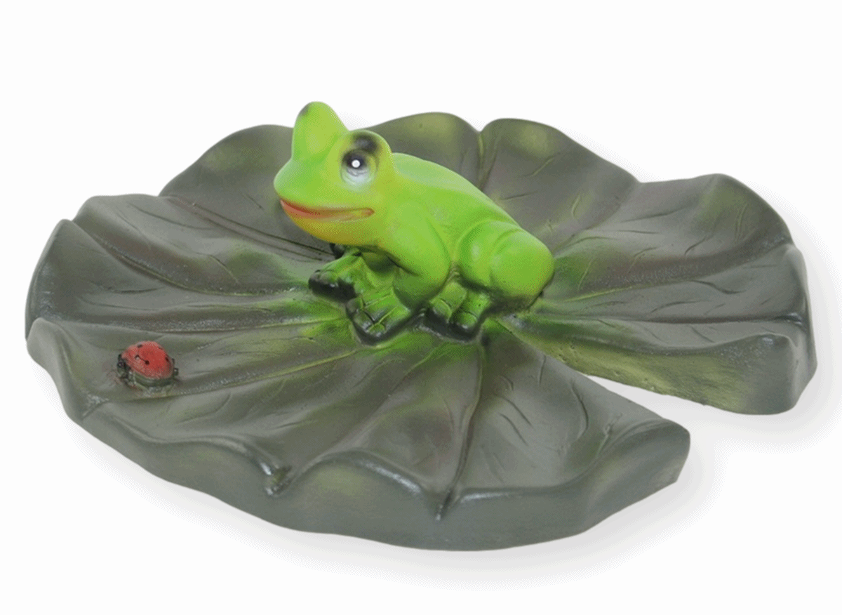 Deko Figur Gartenfigur Teichfigur Seerosenblatt mit Frosch u. Marienkäfer aus Kunststoff H 6 cm