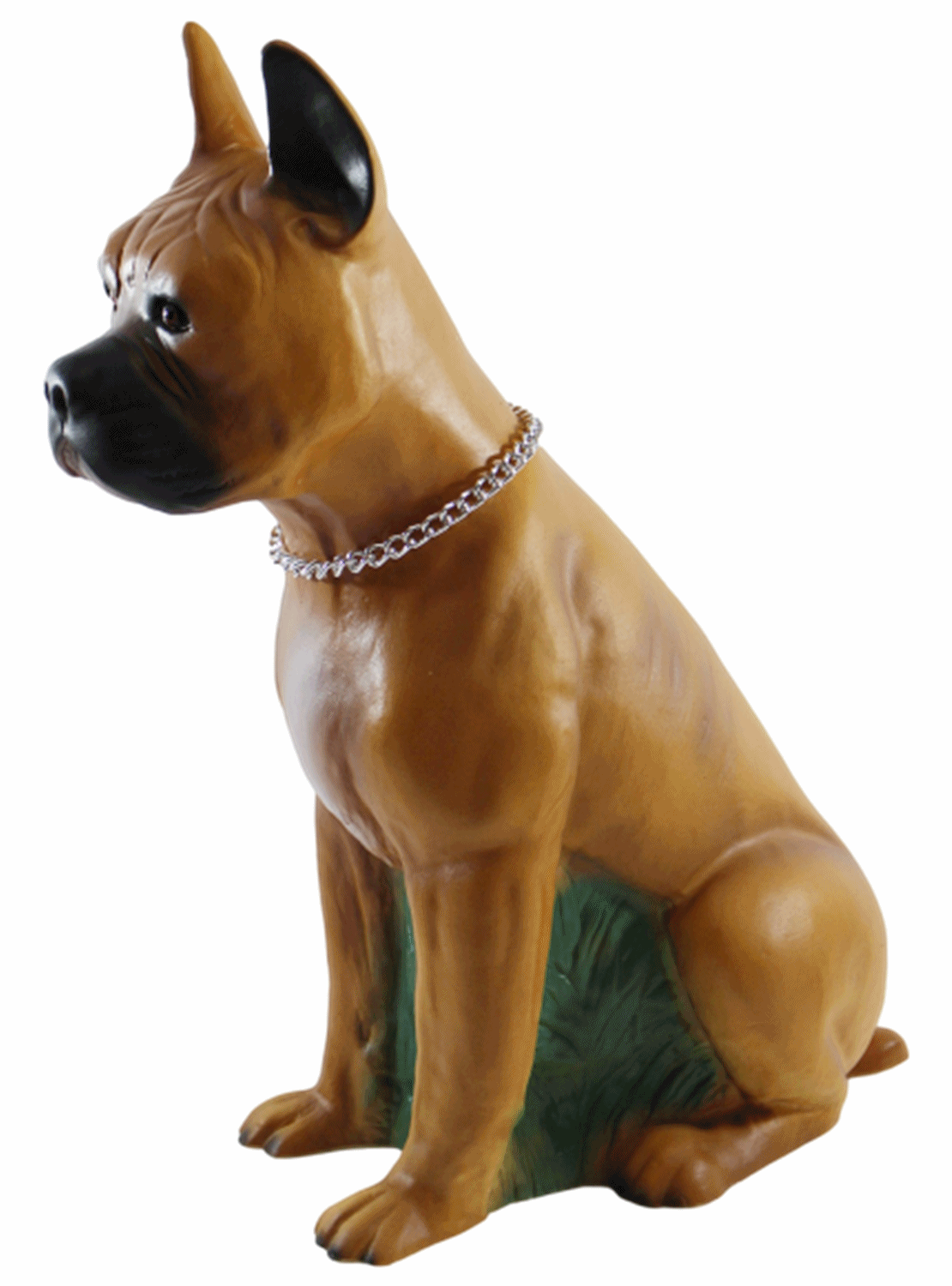 Deko Garten Figur Gartenfigur Tierfigur Boxer mit Kette Hund klein sitzend aus Kunststoff Höhe 40 cm