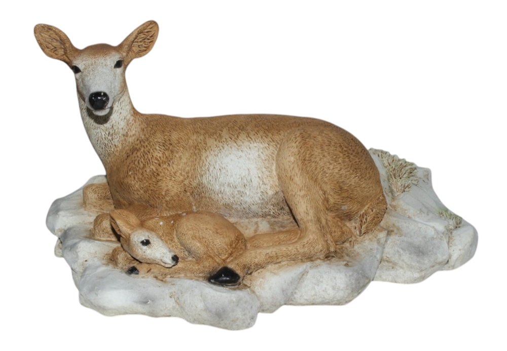 Dekofigur Tierfigur Wildrot Reh mit Bambi Rehkitz liegend Kollektion Castagna aus Resin H 15 cm